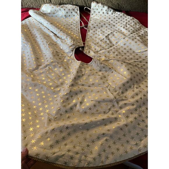 Wondershop gold star print Christmas holiday tree skirt cotton jute 42" diameter - Picture 2 of 8